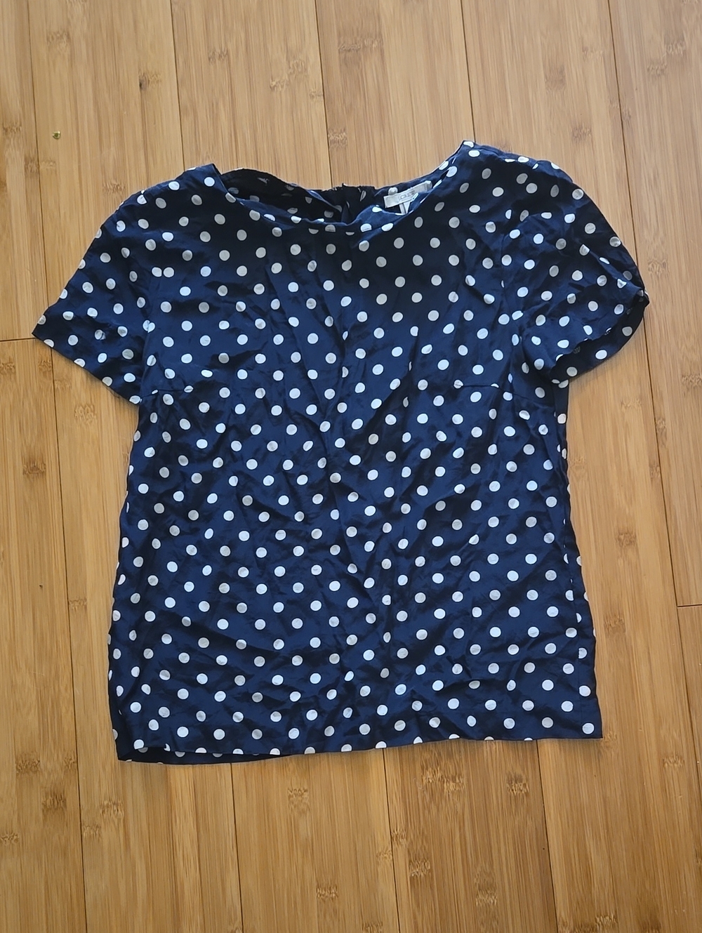 J.Crew Silk Navy Polka Dot Short Sleeve Top - 0